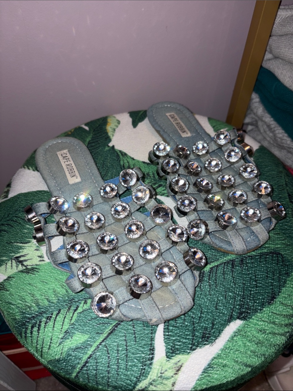 Cape Robbin Jeweled Woven Slide Sandals mules in Pale Blue size 6